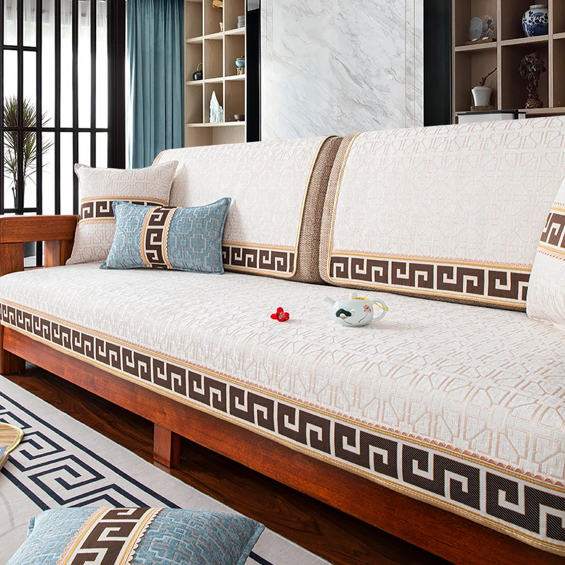 新中式沙发垫四季通用防滑防尘垫红木实木沙发座垫沙发套罩雪尼尔