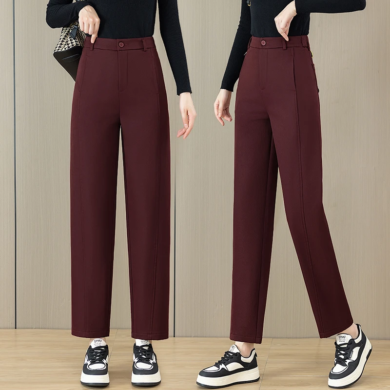 秋冬新款加厚哈伦裤女设计感气质显瘦镰刀裤高腰显瘦休闲西装裤