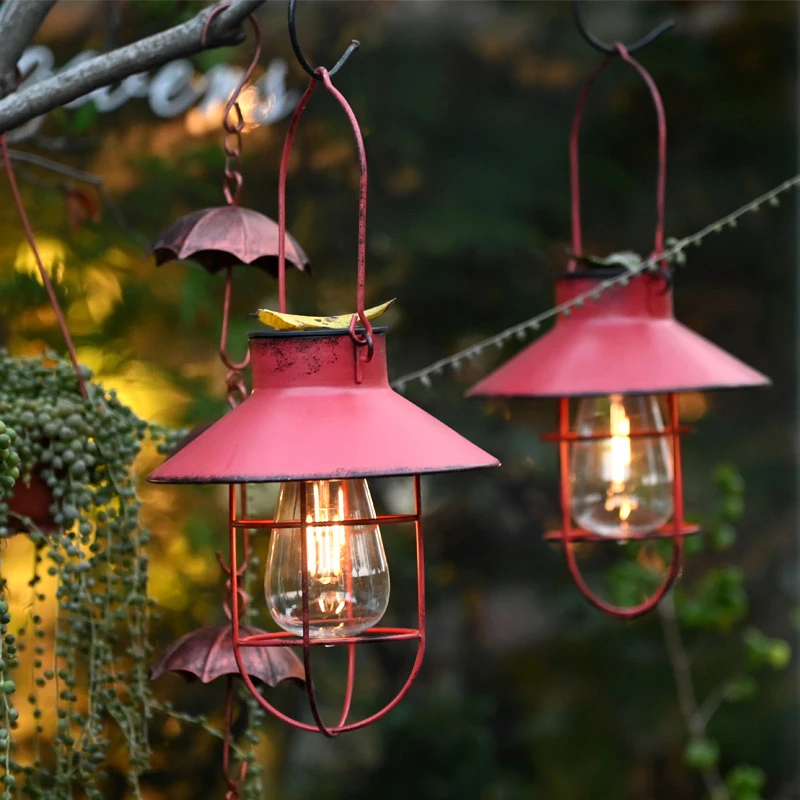 铁艺复古庭院吊挂灯太阳能灯笼LED夜灯花园别墅户外路灯室外防水