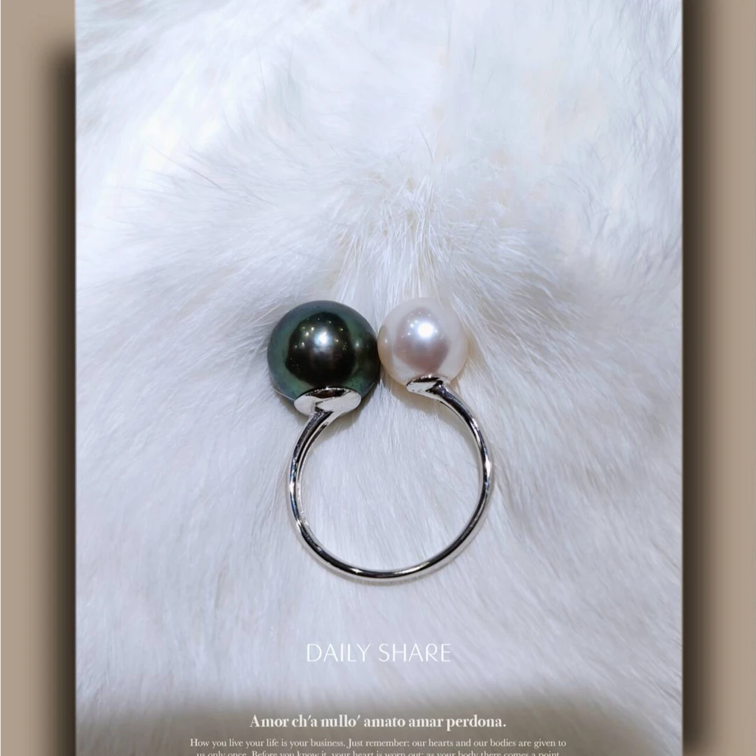 〔仅1件•高品质澳白大溪地〕18k金双珠戒指8-11正圆极强光极微瑕