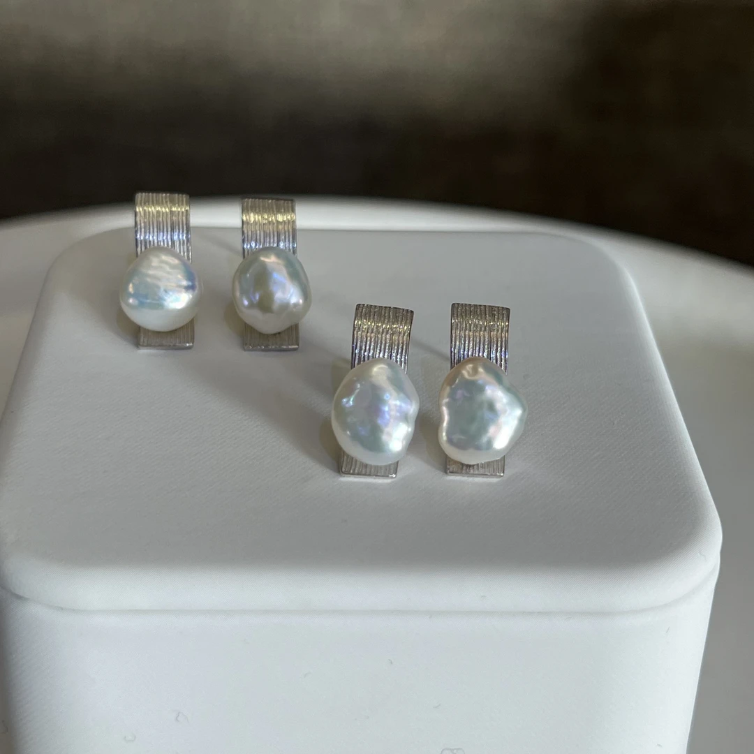 【蓝血品质Keshi】精选极光蓝血野生珠定制耳钉稀有8-12多样性发一