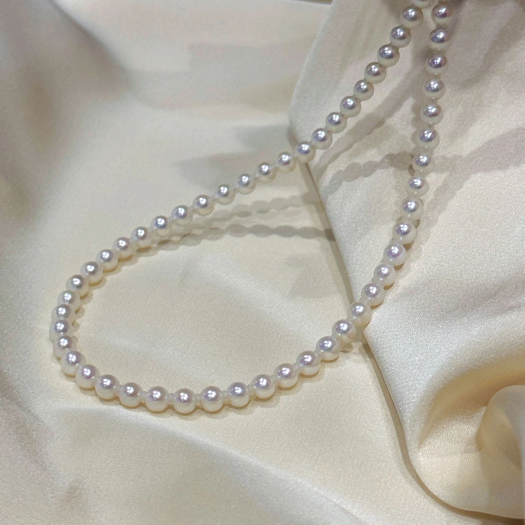 【极光欧若拉】18k精选4-4.5mm天然极强光正圆无瑕baby白珍珠项链