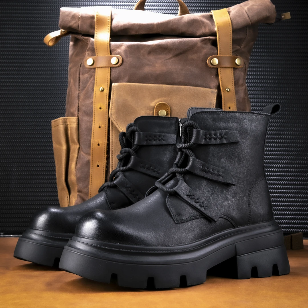 男士高帮马丁靴潮流时尚系带厚底增高英伦风工装靴秋冬复古百搭