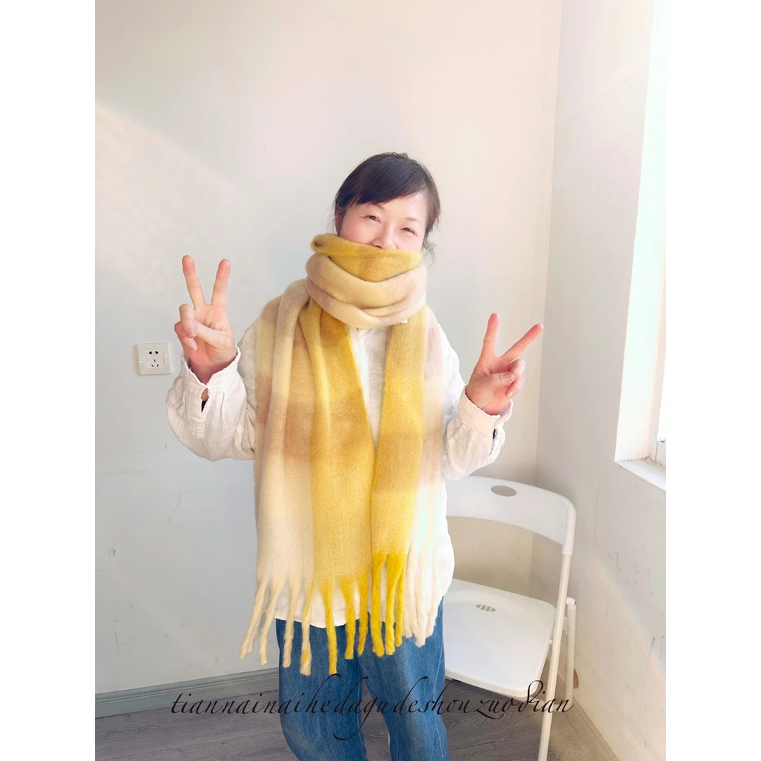 山寒桂花白文艺加厚大围巾 长款保暖围脖披肩