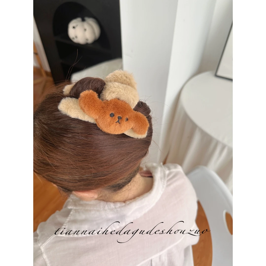 巧克力修狗文艺大发抓 秋冬毛绒百搭甜美头饰发饰发夹抓夹