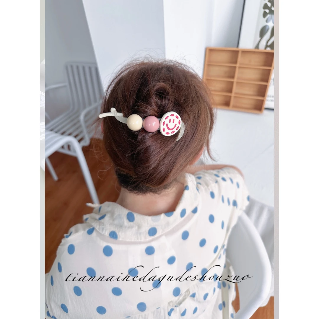 【小号】点点笑脸与煤球扭扭夹 卡通简约头饰发夹夹子马尾盘发夹