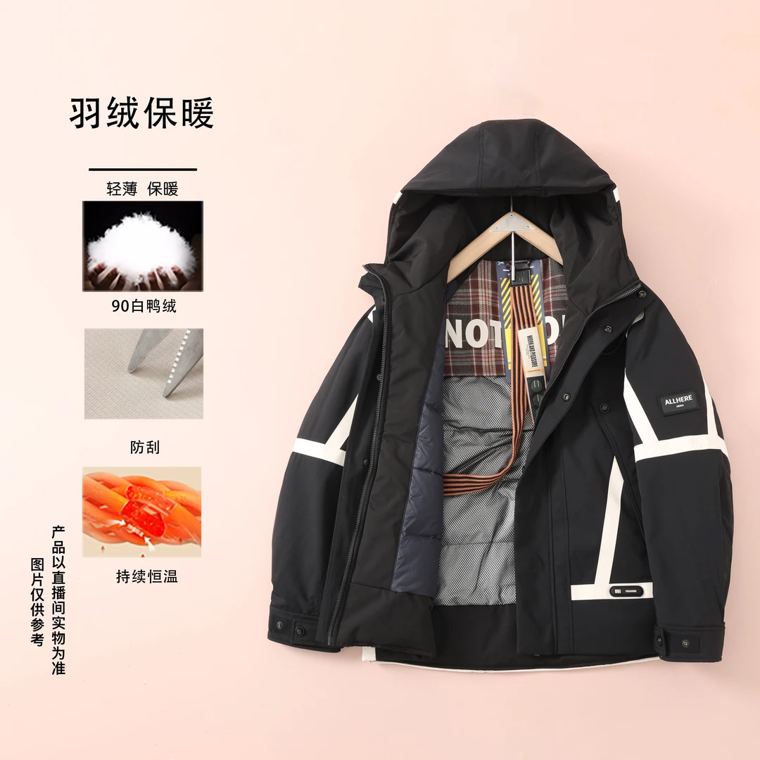 黑色 先锋者90绒羽绒服设计立体剪裁情侣款羽绒服23099