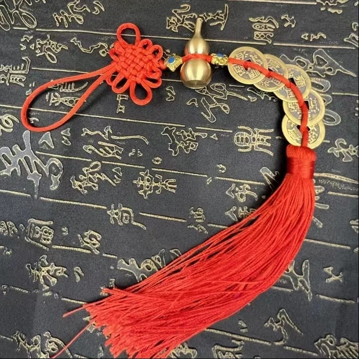 【老师推荐】黄铜葫芦带红珠挂件手工编织中国结挂件卧室吉祥结挂