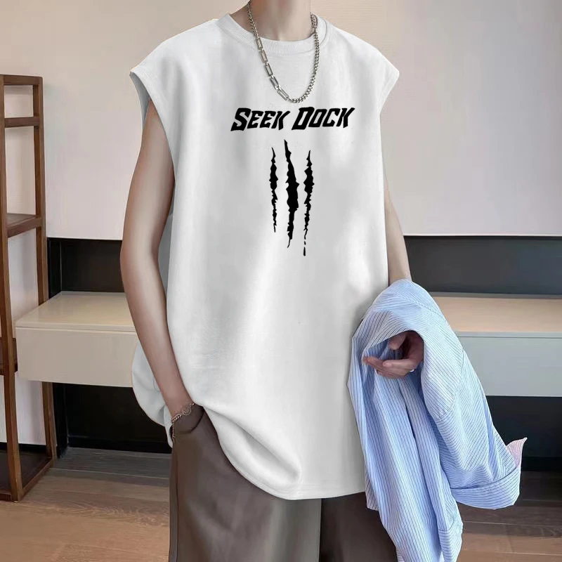 背心男夏季无袖t恤坎肩外穿运动宽松休闲重磅纯棉ins休闲潮流背心