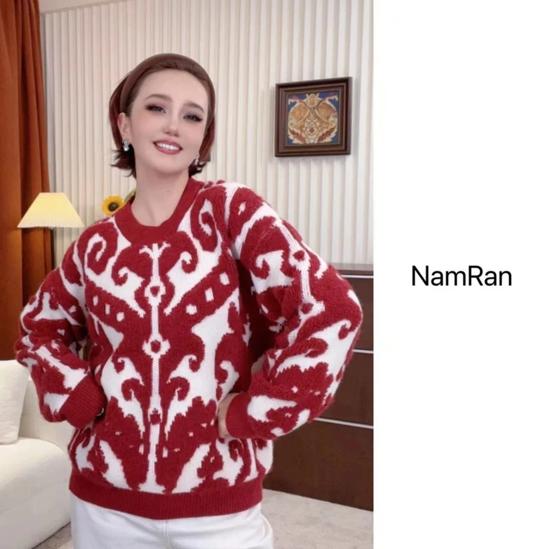 【NAM RAN】【安哥拉】艾德莱斯花纹民族风针织毛衣