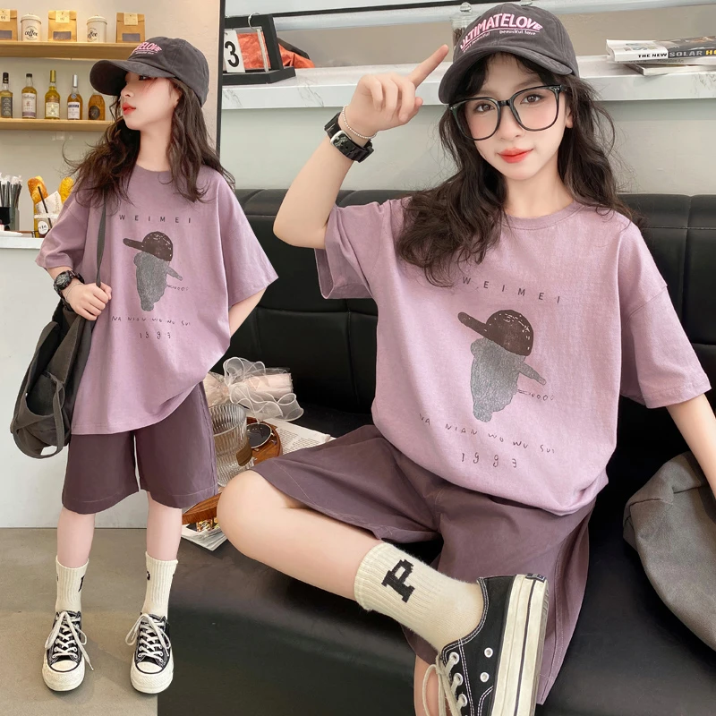 女童套装夏季时髦韩版短袖短裤两件套2025新款夏天休闲洋气套装