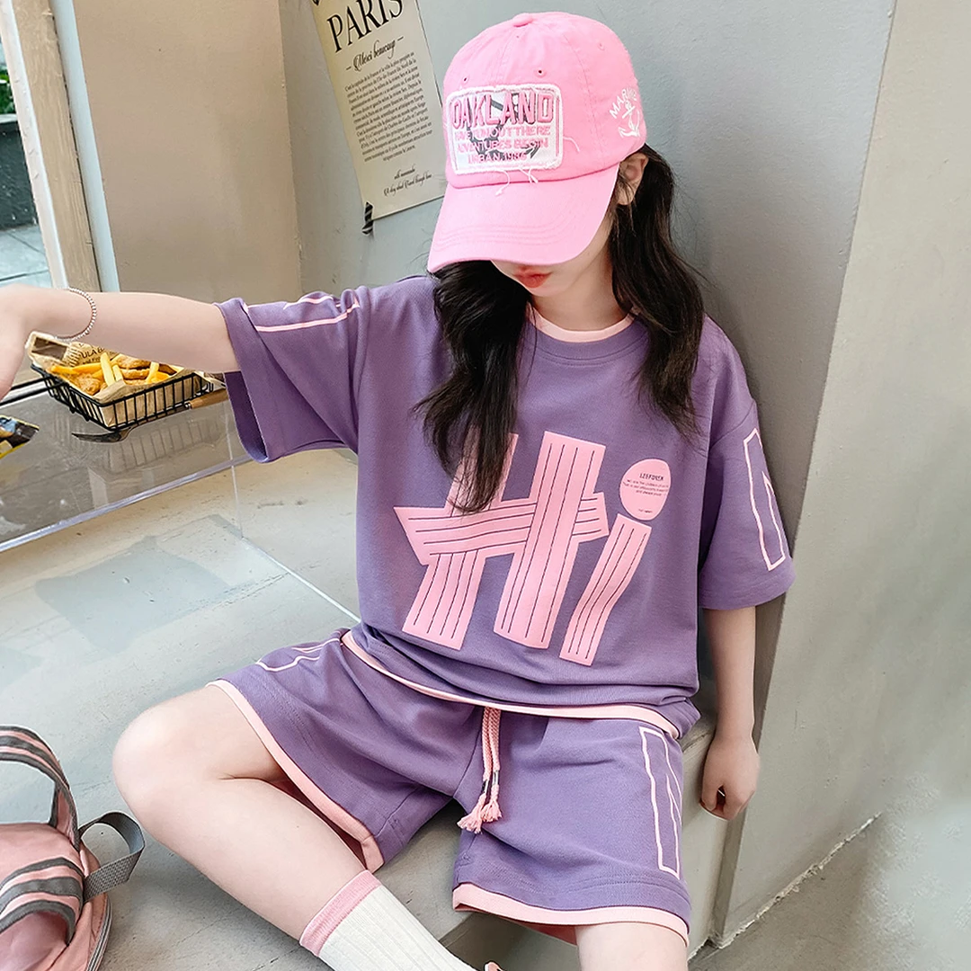 儿童短袖夏季套装2025新款女童夏款中大童女孩休闲运动两件套时尚