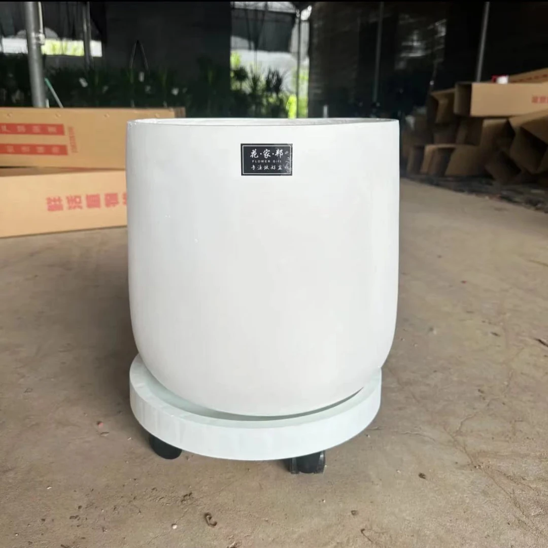 镁泥花盆圆形高级白色现代风
