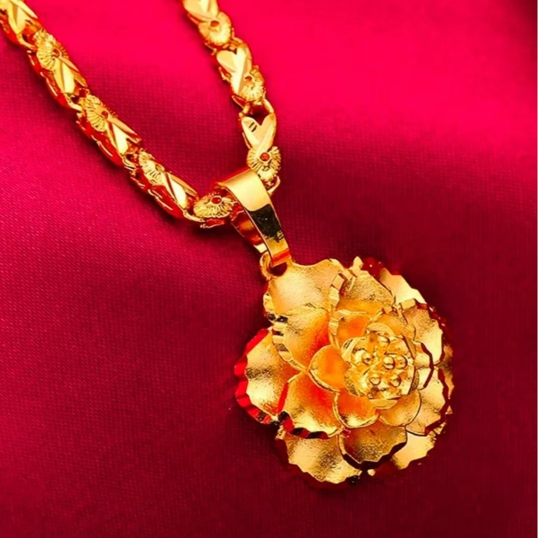 合金项链 【牡丹花项链】女款时尚百搭金色精美妈妈气质经典坠饰