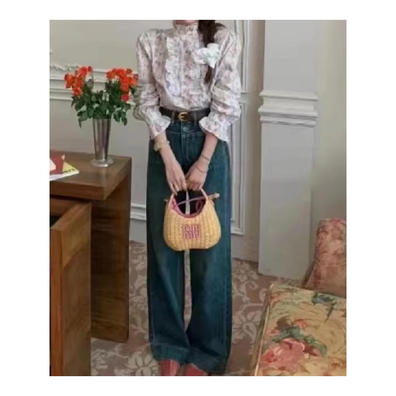 《雨桐精选5.21》带腰带直筒牛仔裤-10192