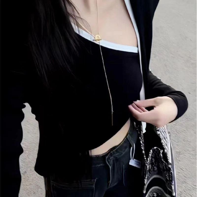 《雨桐精选10.2》拼色斜边不规则刺绣垫肩-11479