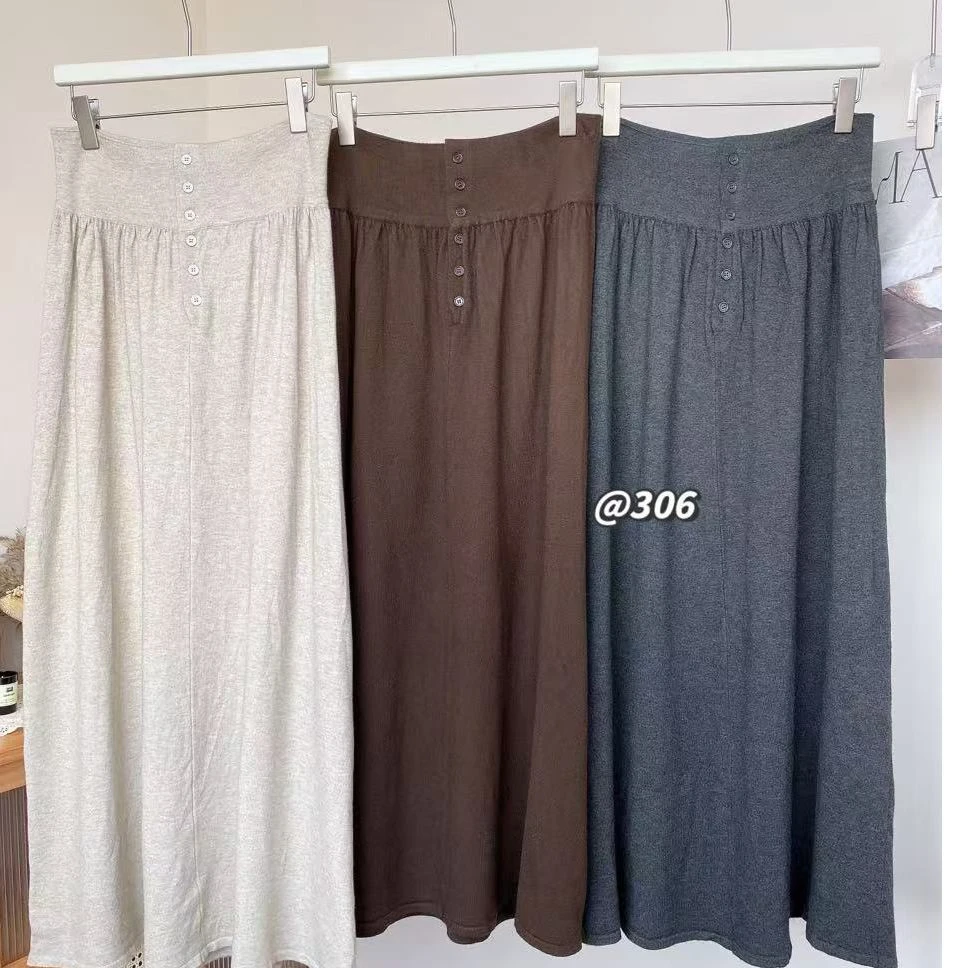 （雨桐精选11.19）腰部纽扣纯色半身裙-1020
