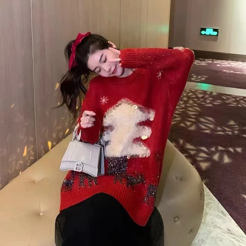 《雨桐精选12.21》亮片圣诞树宽松上衣-3413