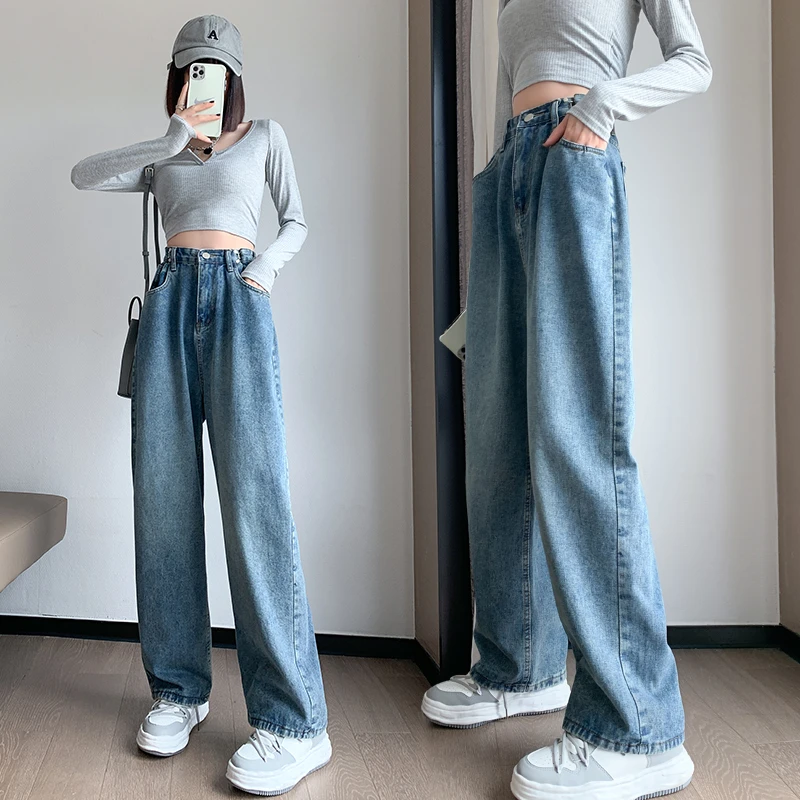 大码120斤到220斤直筒宽松女士高档牛仔裤显瘦阔粗大腿裤子693865