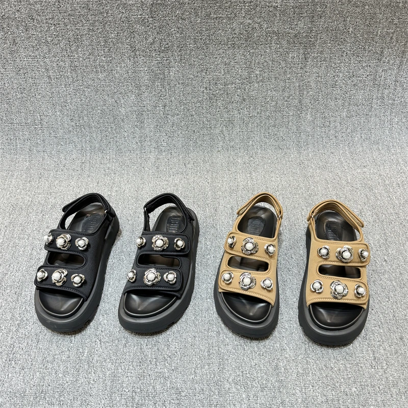 ZZ-737欧洲站女鞋24夏新款厚底魔术贴凉拖鞋外穿时尚珍珠沙滩凉鞋