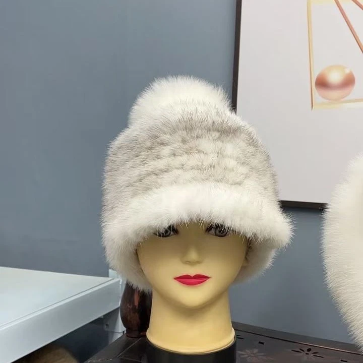 水貂毛鸭舌帽棒球帽编织双面貂毛