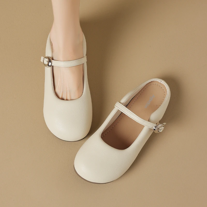 442070包头半拖鞋外穿新款法式气质配裙子一脚蹬玛丽珍小皮鞋