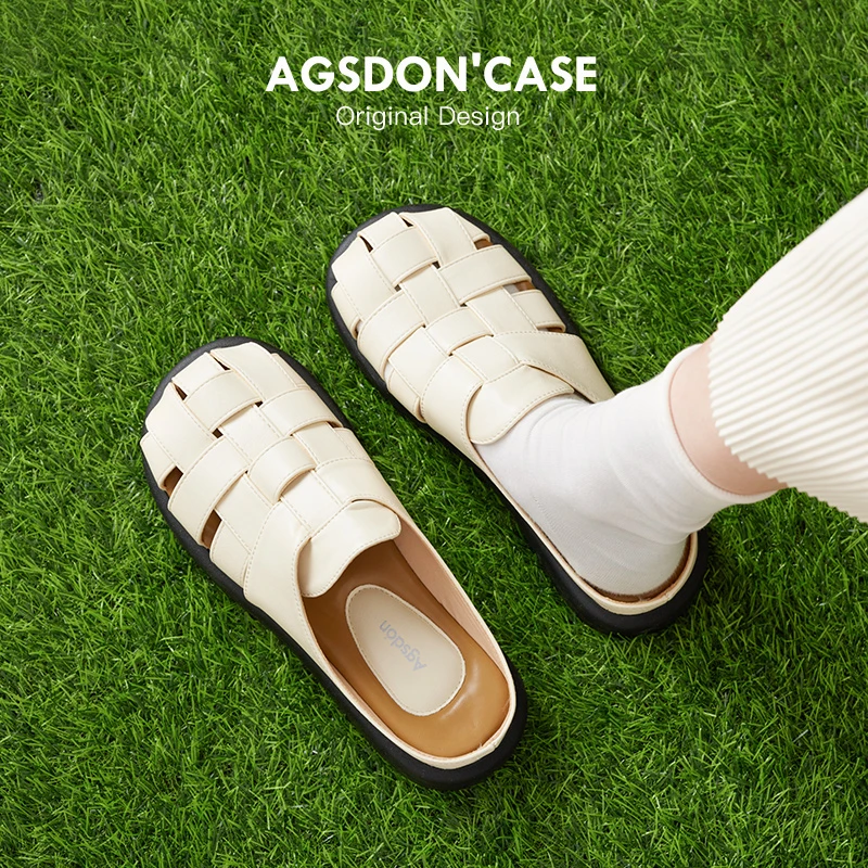 442090编织包头半拖鞋女夏外穿2024新款厚底防滑沙滩罗马凉拖鞋