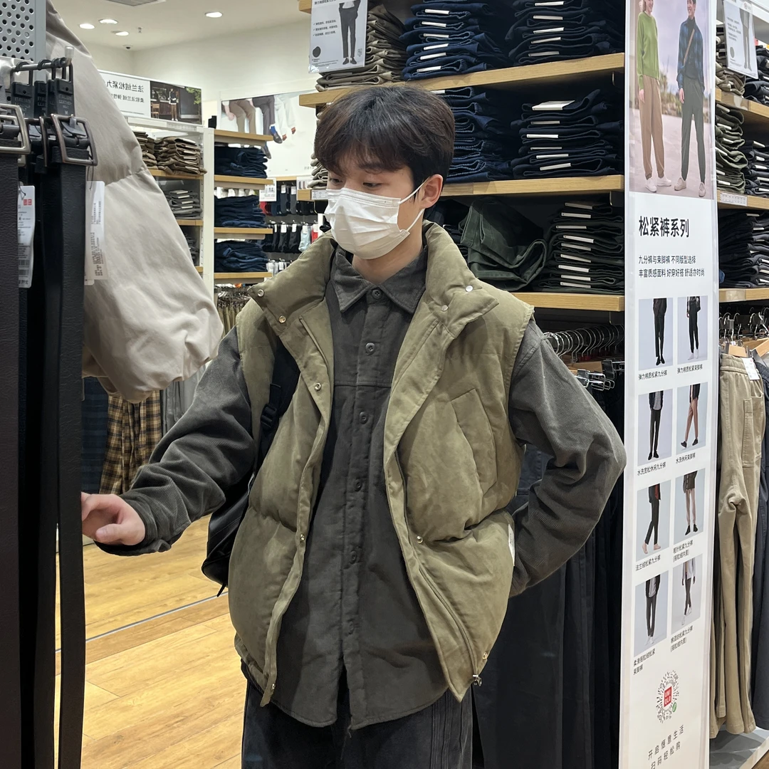 苏大恒秋冬复古港风纯色加厚宽松男士马甲棉衣外套