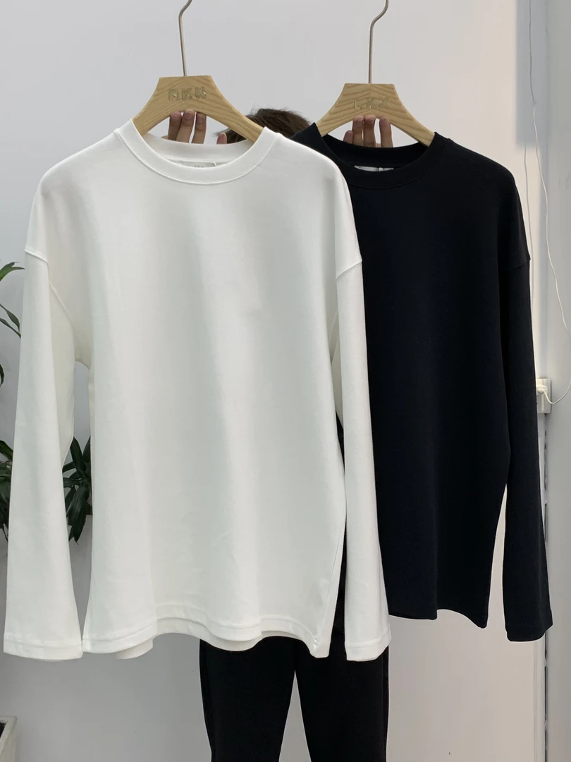 苏大恒秋冬简约重磅280g百搭圆领长袖小领口长袖纯色打底T恤