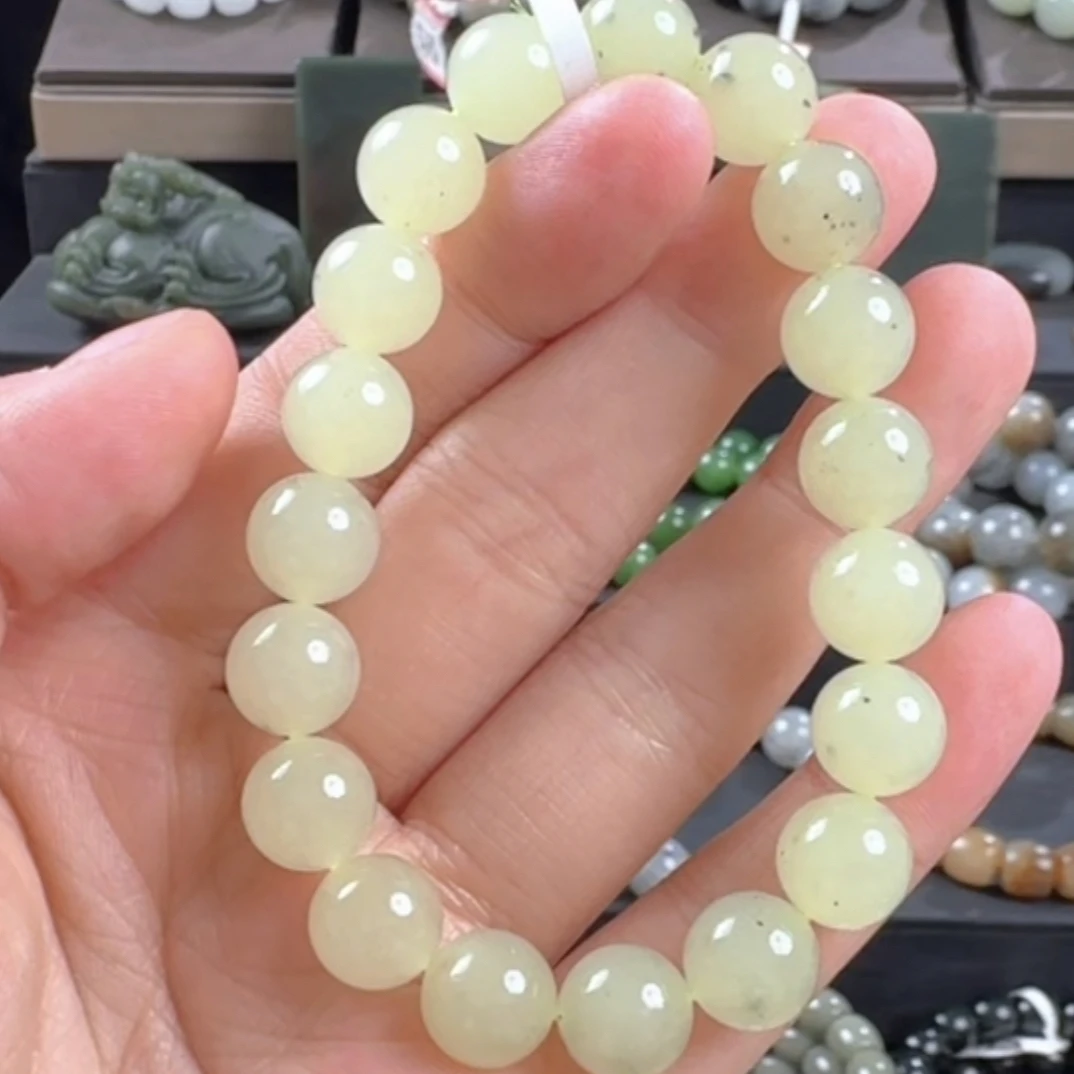 和田玉新疆若羌黄口青花卡10圆珠19颗