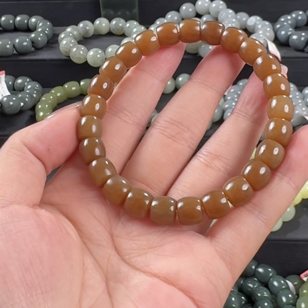 和田玉新疆且末红糖手串卡8直切