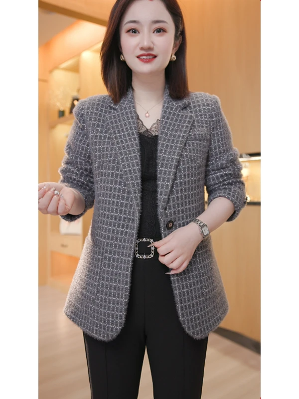 时尚气质一粒扣西装外套2024秋冬新款小个子韩版女士显瘦小西服