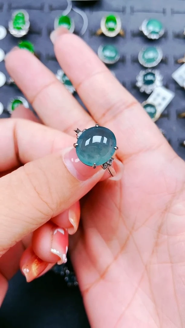 【闪购商品】翡翠戒指银S925镶嵌抖音基地质检qic发货