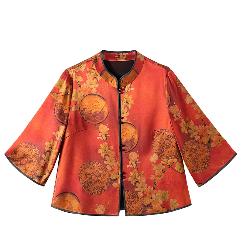 孤品福利 香云纱重缎外套 立领宽松中式桑蚕丝开衫上衣  衣长57起