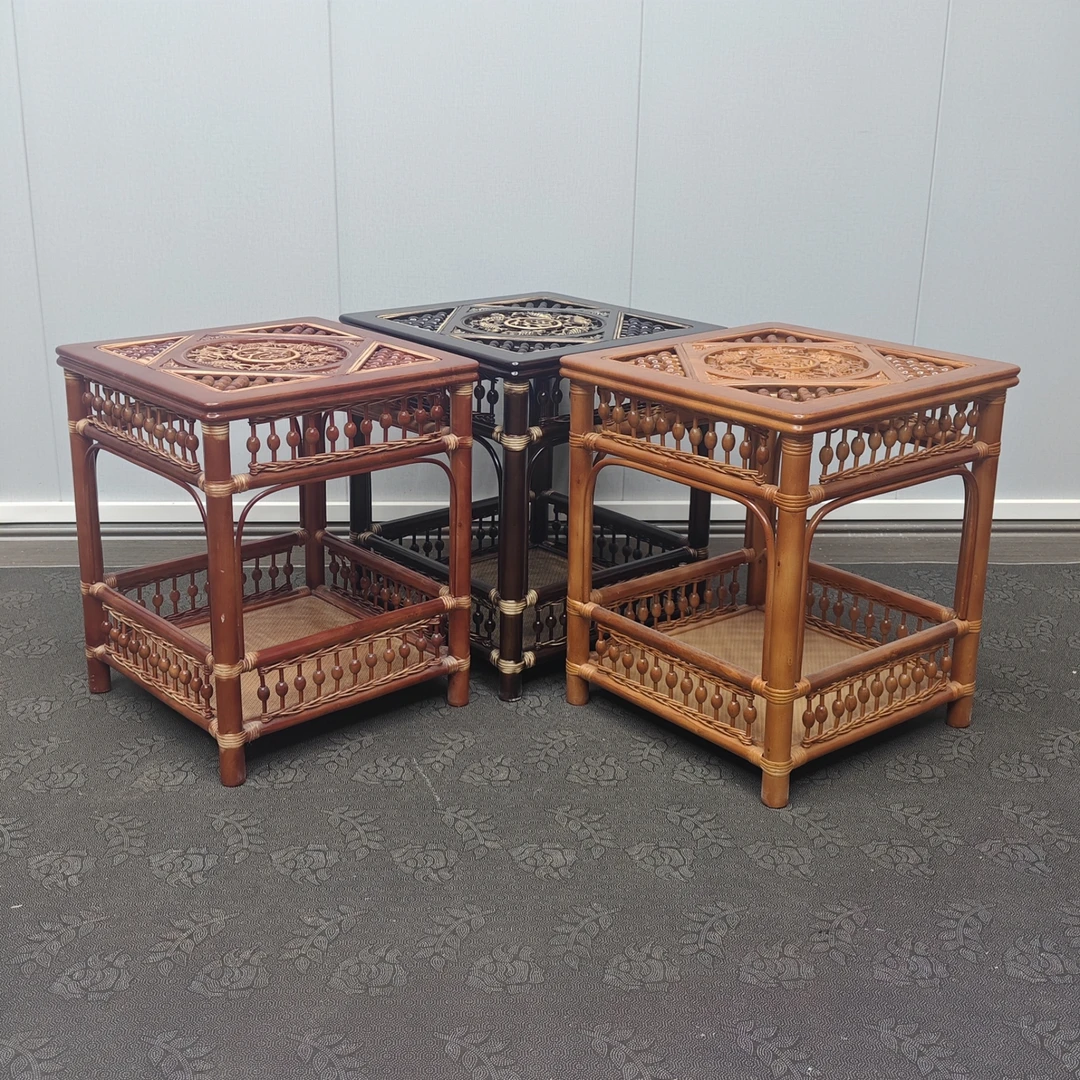 高60*50茶几 茶桌 茶台 藤编桌子 阳台 储物 移动 正方形 双层