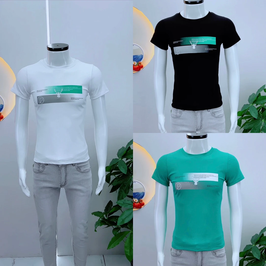 简约高级感网红潮牌男士羊头刺绣百搭修身薄款短袖休闲圆领时尚男