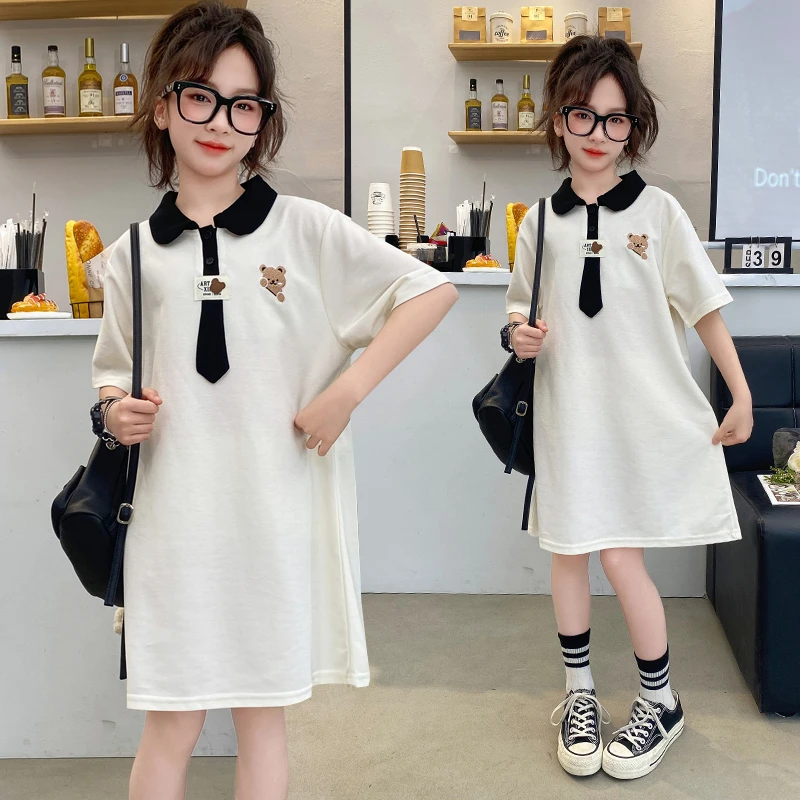 女童夏装连衣裙2024新款洋气儿童装短袖POLO裙女童夏季学院风裙子