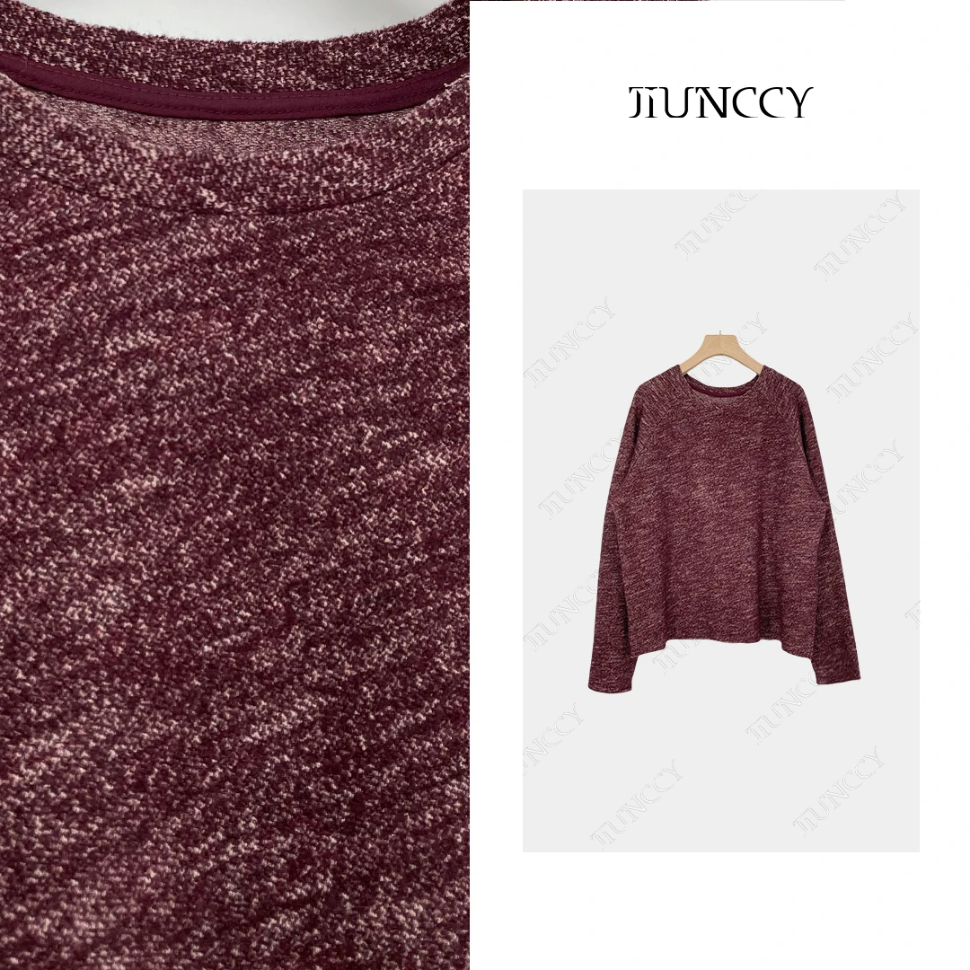 JIUNCCY【微醺】复古色织花纱羊毛休闲百搭长袖插肩袖上衣42ZZ083