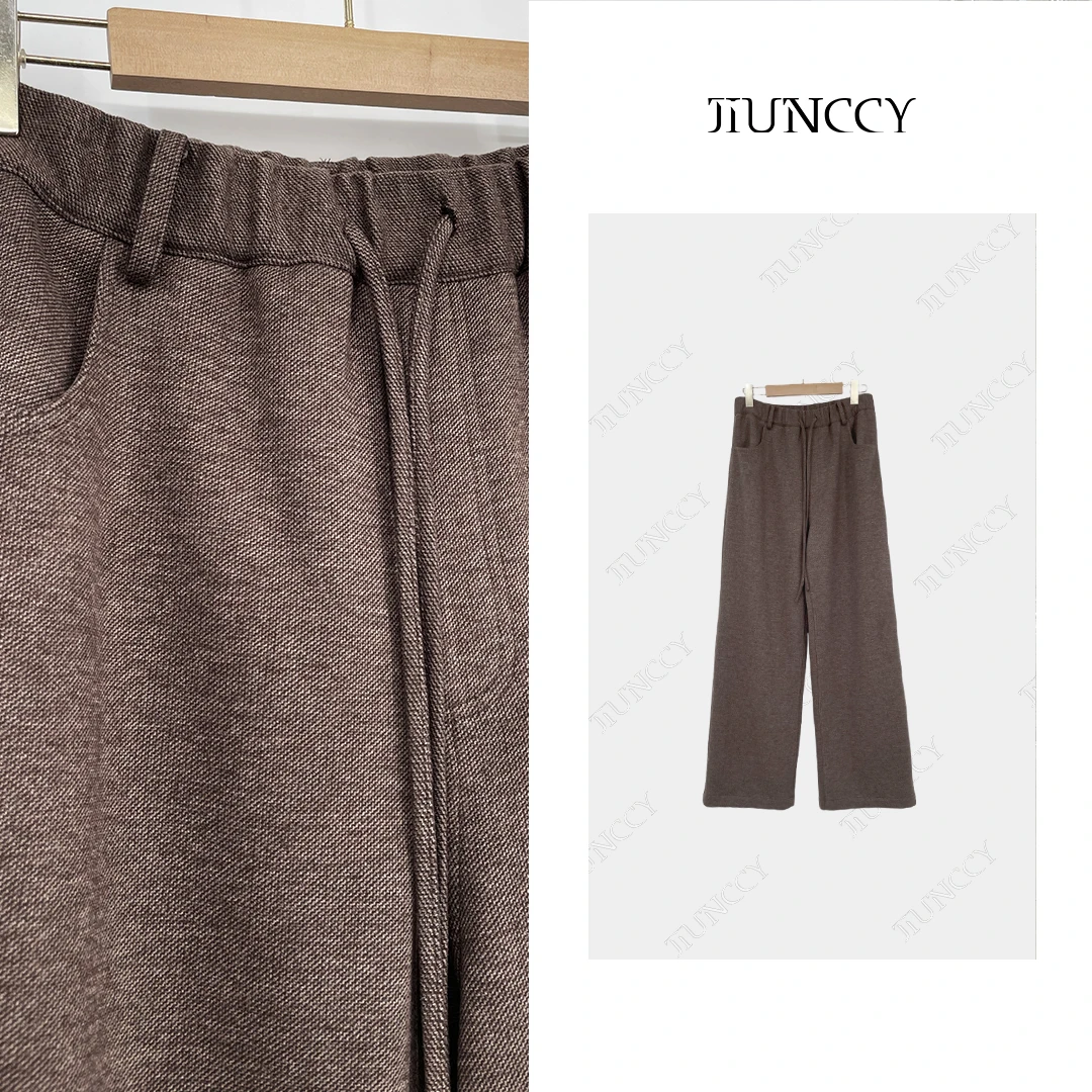 JIUNCCY【挪威】早春简约高级抽绳系带松紧腰头百搭休闲长裤42CK072