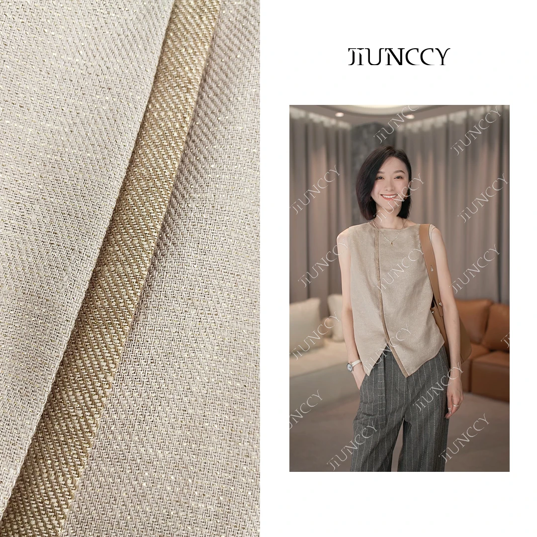 JIUNCCY【金山】亚麻金丝原创前后两面穿不对称撞色门襟马甲24CY077