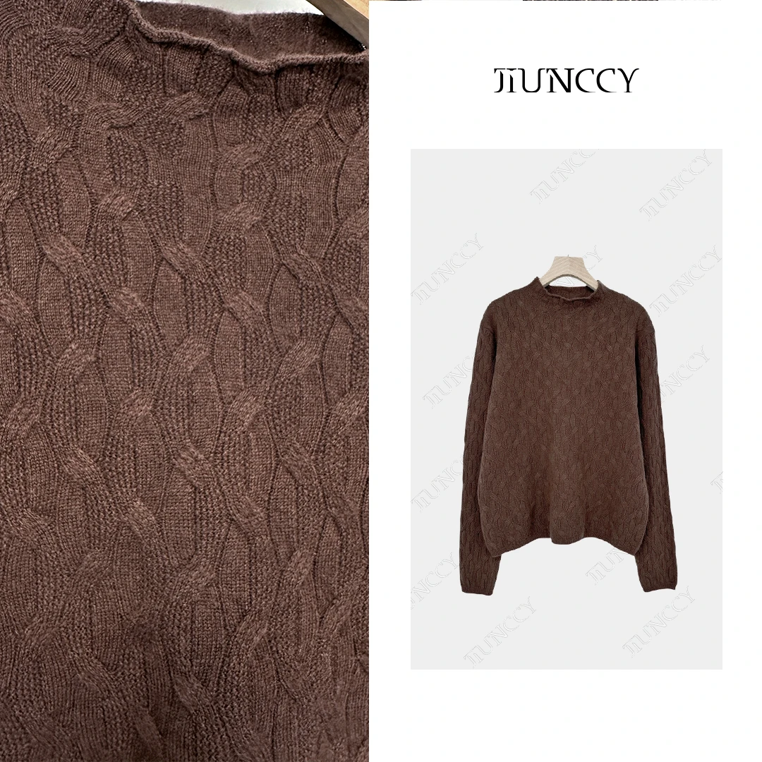 JIUNCCY【流芳】全羊毛半高领扭结麻花休闲内搭打底针织毛衫42ZZ238
