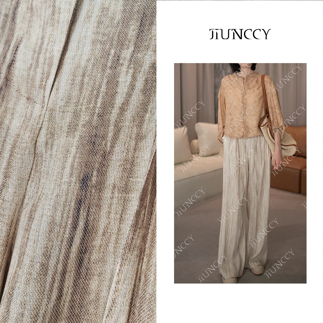 JIUNCCY【霓裳】定制竖纹肌理感休闲抽绳宽松直筒长裤 24CK041