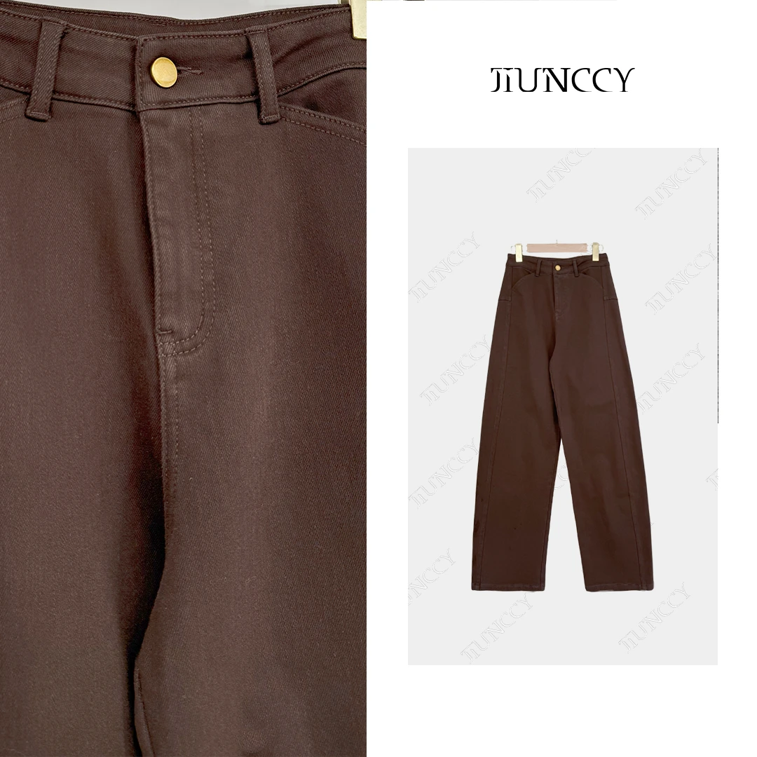 JIUNCCY【咖牛】斜口袋定制棉加绒休闲百搭直筒微弹牛仔裤 42NZK020