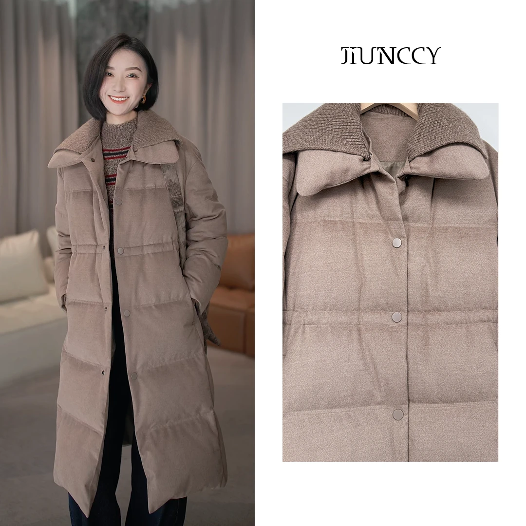 JIUNCCY【冬约】定制羊毛混纺可拆毛叠领90白鹅绒服外套 42YRF062