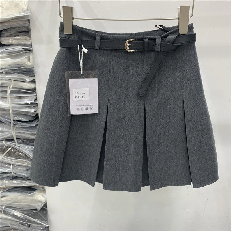 2023春季新款灰色半身裙女高腰百搭显瘦百褶裙时尚休闲a字短裙子