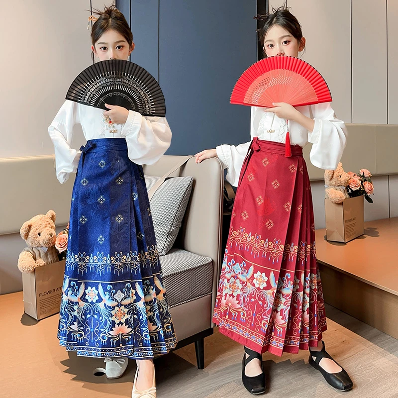 国风马面裙儿童女6-12岁女童秋装新中式女款爆款2023新款汉服裙子