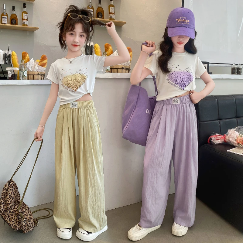 女童夏装套装2025新款爆款中大儿童夏季薄款女孩洋气山本裤两件套