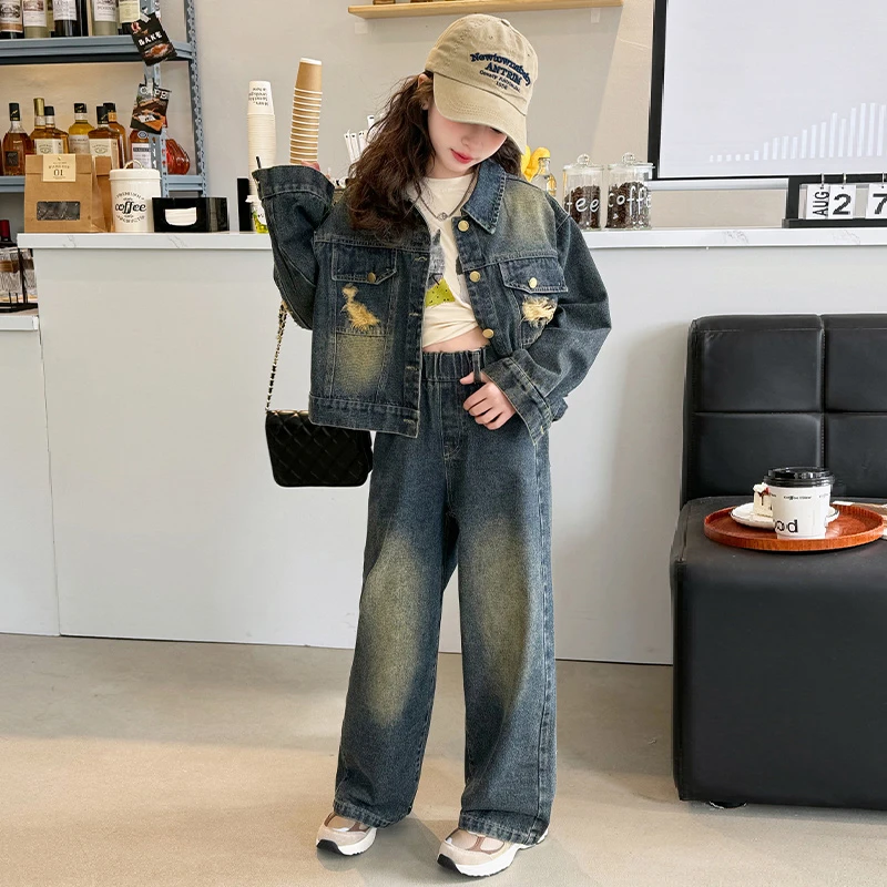 女童春装牛仔套装2024新款爆款洋气中大童韩版时髦女孩休闲两件套