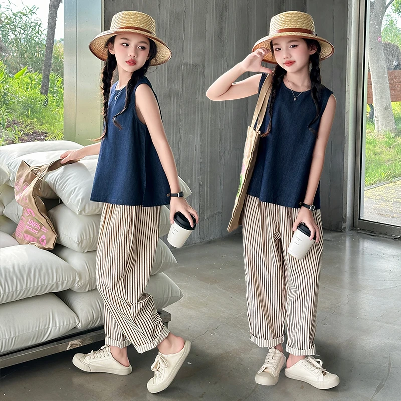 女童夏季套装2024新款爆款中大儿童网红洋气时髦女孩九分裤两件套