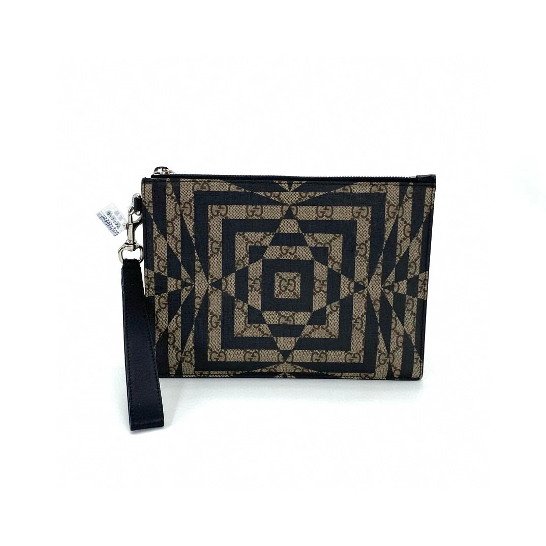 95新 GUCCI/古驰 迷宫印花帆布手抓包 尺寸25/18活动价